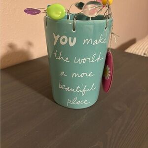 Inspirational Blue Vase with Decorative Accents - Pencil Holder.